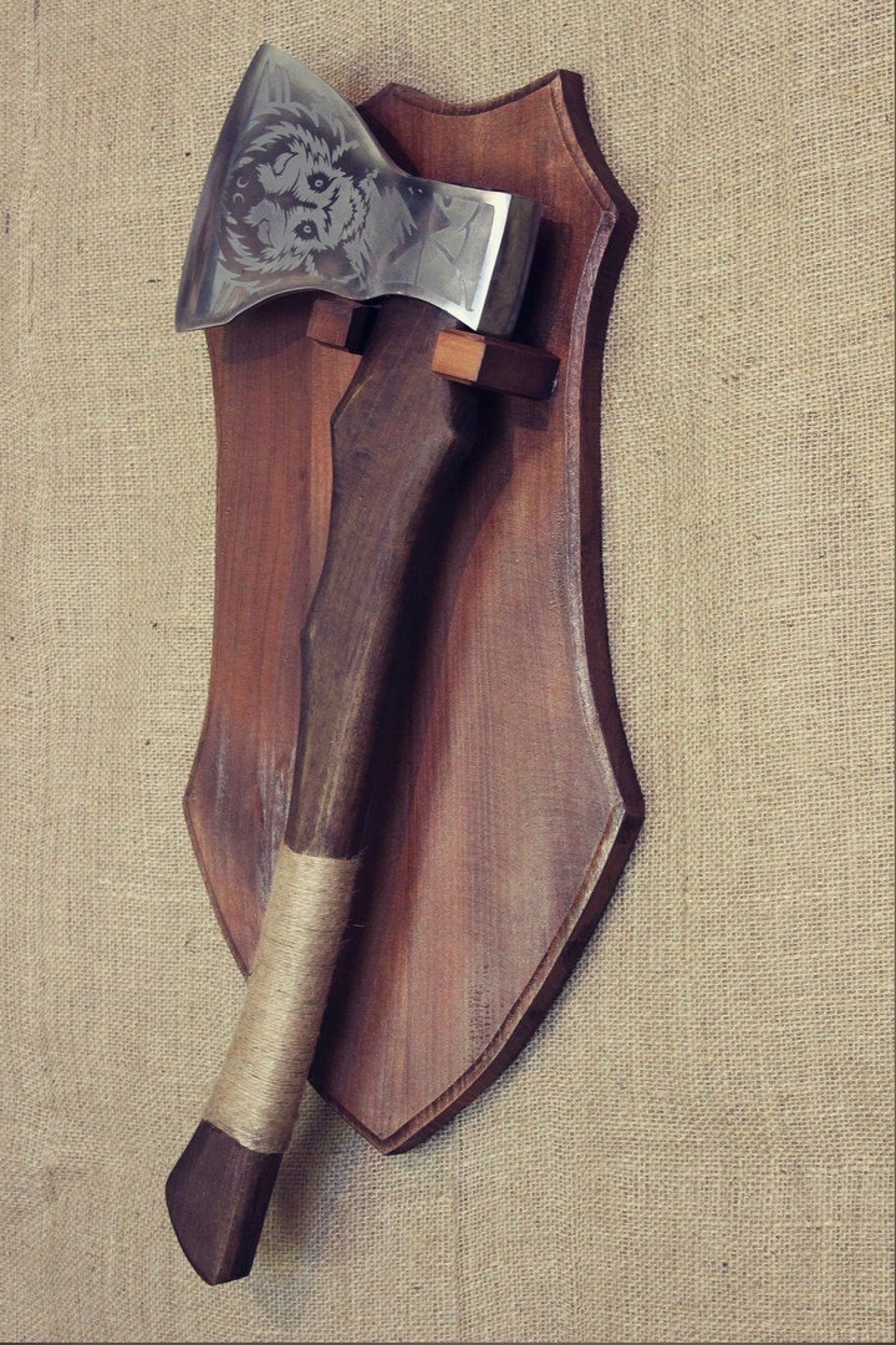 Wooden holder of the axe. Wall mount holder for a weapon or | Etsy
