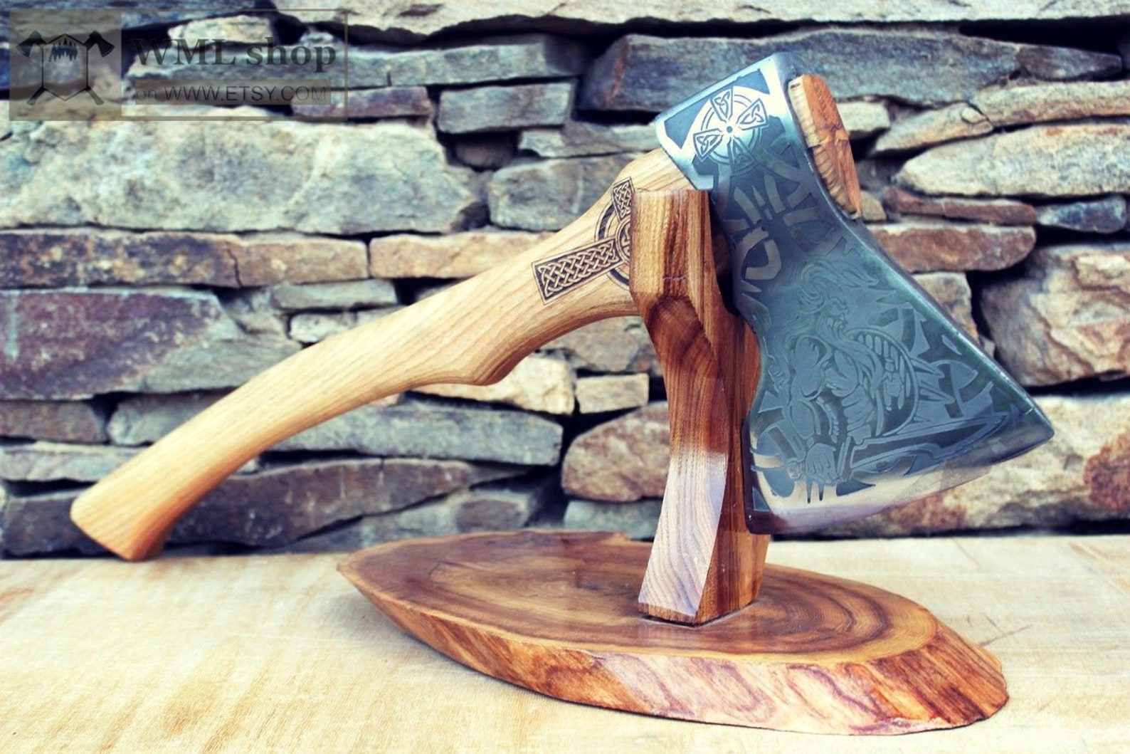 Wooden stand axe holder. Stand for a weapon or forged battle | Etsy