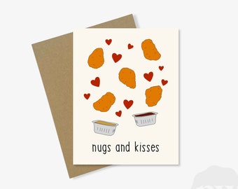 Nugs and Kisses Greeting Card | Chicken Nugget Pun, Recycled Paper