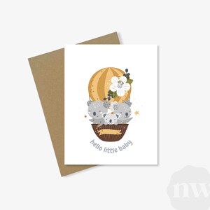 Bonjour petit bébé carte de vœux | Impression personnalisée | Mignonne carte Koala | A2, enveloppe kraft | Papier 100 % recyclé | Fête prénatale
