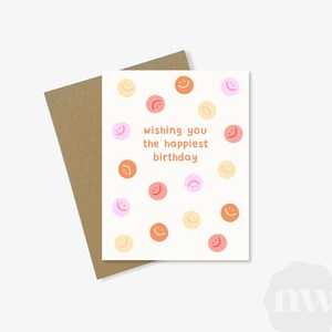 en vous souhaitant le plus joyeux anniversaire | Jolie carte mate smiley | A2, enveloppe kraft | Papier 100 % recyclé | Salutation Merci