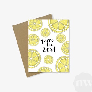 Tarjeta de felicitación You’re the Zest / Linda tarjeta mate con forma de fruta y limón / A2, sobre Kraft / Papel 100 % reciclado / Agradecimiento de cumpleaños