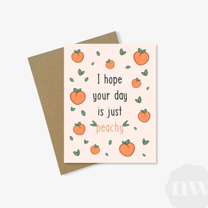 Tarjeta de felicitación "Espero que tu día sea simplemente melocotón" / Linda tarjeta mate con forma de fruta y melocotón / A2, sobre Kraft / Papel 100 % reciclado / Agradecimiento de cumpleaños