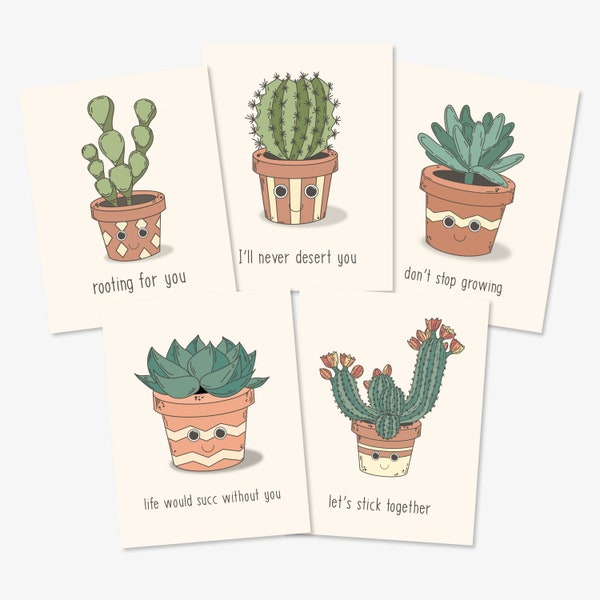 Succulent Pun Greeting Cards | Plants, Cactus, Flowers | Gift for Him Her | Kraft Envelope | Birthday Thank You Anniversary Congrats Cute