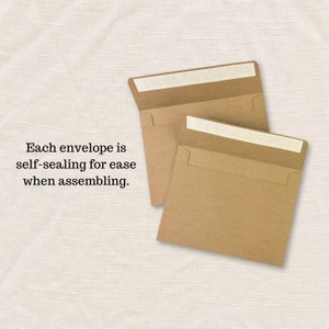 May include: Two brown self-sealing envelopes with white adhesive strips. Each envelope is self-sealing for ease when assembling.