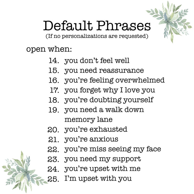 May include: A list of default phrases for opening a conversation, such as "You don't feel well" or "You need reassurance".