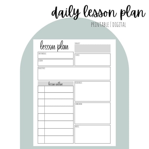 Daily Lesson Planner Printable Lesson Plan Digital Lesson Etsy