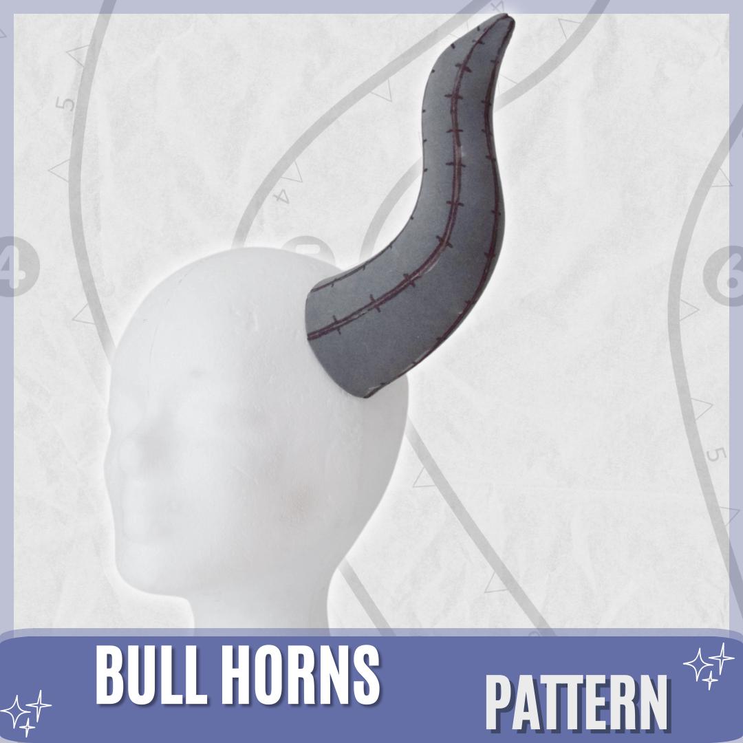 DIY bull horns, cosplay horns, costume horns, foam horns pattern, eva foam template, larp, fawn, fursuit pattern  (Digital PDF)