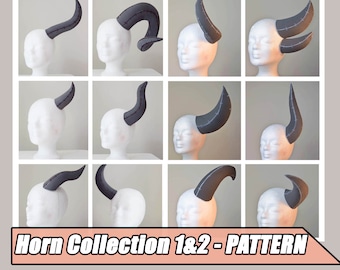 DIY Foam Horn Pattern Collection 1&2/ cosplay horns / dragon horns / Ram Horns / eva foam template / larp / fursuit pattern  (Digital PDF)