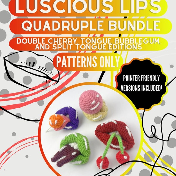 Adorable Amigurumi Crochet Pattern - Lips Bundle PDF - DIY Stuffed Toy Tutorial - Beginner-Friendly Instructions - Instant Download