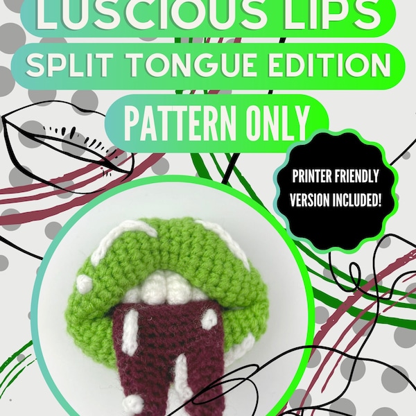 Adorable Amigurumi Crochet Pattern - Lips Split Tongue PDF - DIY Stuffed Toy Tutorial - Beginner-Friendly Instructions - Instant Download