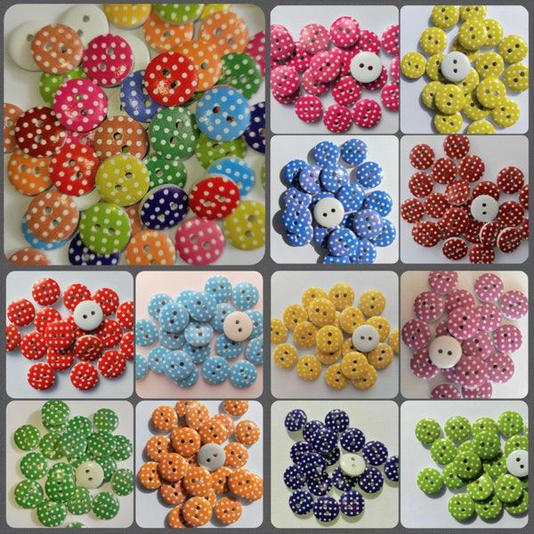 Polka Dots Round Shape Mixed Colour 2-Hole Wooden Sewing Craft Scrapbook Buttons DIY Decorative Accessories