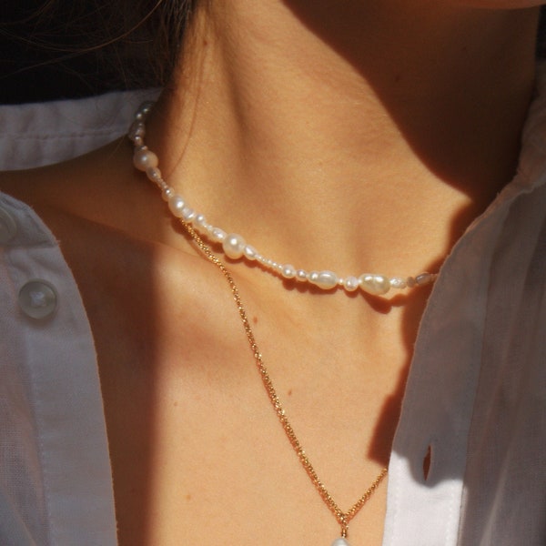 PAULINE Choker Halskette Süßwasser Perlen Perle