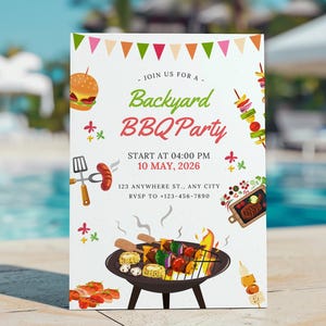 Summer BBQ Invitation Grill Party Poolparty | Digital Backyard BBQ Invite | Editable Canva Template Instant Download | 3 Sizes BUNDLE