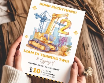 Construction Birthday Invitation, 2nd Birthday Party Invite, Dump Truck Invitation, Editable Construction Template, Digital Download
