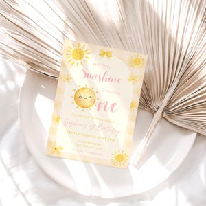 Sunshine Birthday Invitation, Girl First Birthday Invite, Our Little Sunshine Party, Editable Canva Template, Boho Sun Party Invitation image 6