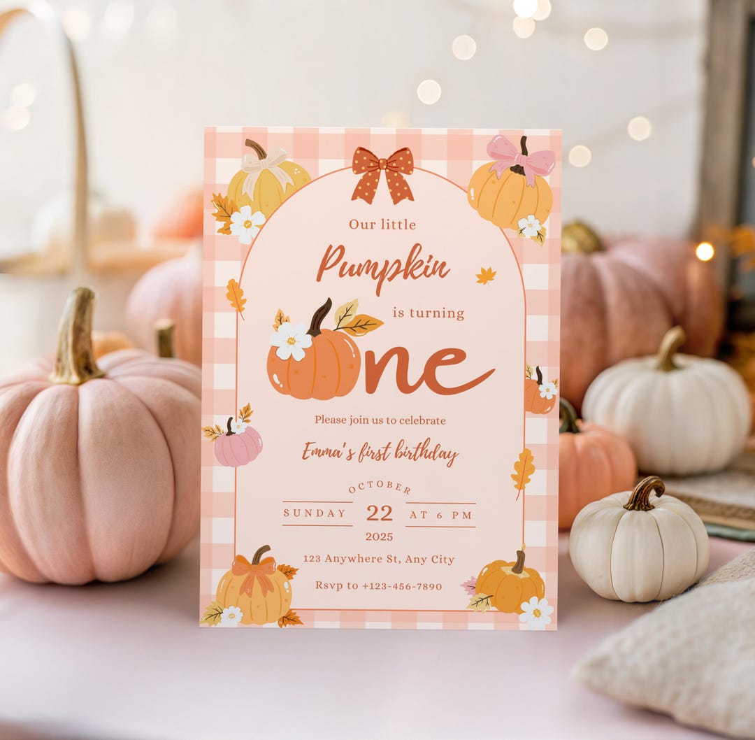 Little Pumpkin First Birthday Invitation, Our Little Pumpkin is Turning ...