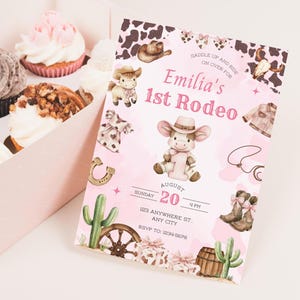 First Rodeo Birthday Invitation, Cowgirl 1st Birthday Invite Girl, Pink Rodeo Party, Editable Printable Canva Instant Download image 3