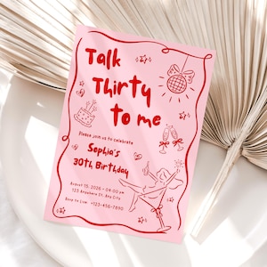 Talk Thirty To Me Birthday Invitation, Pink Red 30th Birthday Invite for Women, Dirty Thirty Party Printable, Editable Digital Template image 5