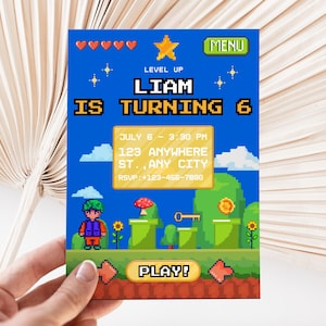 Gaming Birthday Invitation Boy Level Up Editable Canva Digital Download