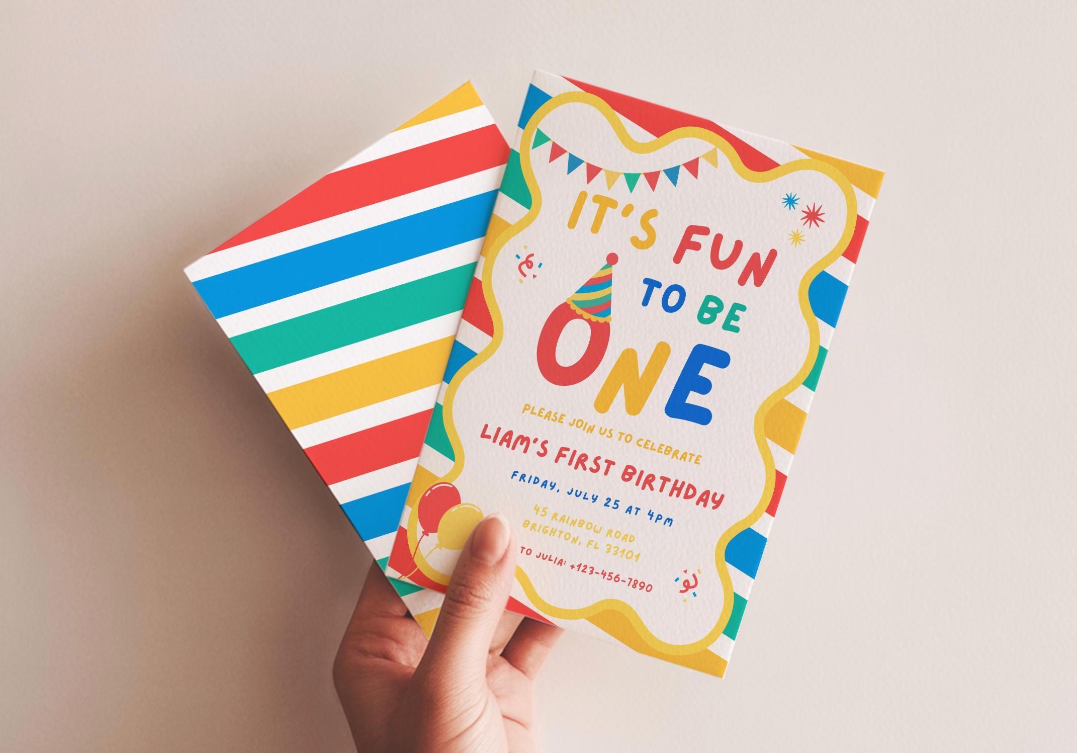 Fun. Invite Inspiration Its Fun to Be One Birthday Invitation, Colorful First Birthday ...