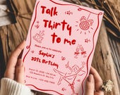 Talk Thirty To Me Einladung 30. Geburtstag, Pink Rot Einladungskarte Frauen, Dirty Thirty Party Printable, Editierbare Digitale Vorlage