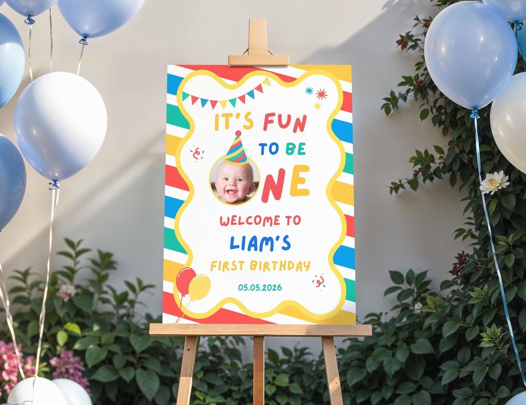 Fun to Be One Welcome Sign, First Birthday Welcome Sign Boy, Colorful ...