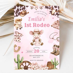 First Rodeo Birthday Invitation, Cowgirl 1st Birthday Invite Girl, Pink Rodeo Party, Editable Printable Canva Instant Download image 4