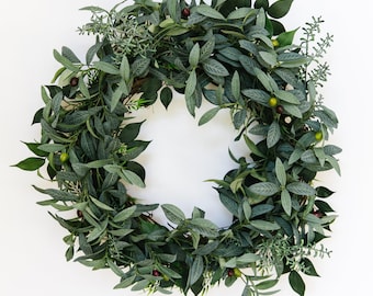 Olive Leaf Wreath | Magnetic Interchangeable Wreath Base | Year Round Front Door Wreath | Changeable Seasonal Decor | Reusable System