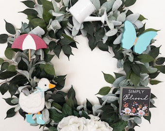 Spring Wreath Attachment: Butterfly, Duck, Umbrella, Watering Can, Flowers