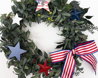 American Eagle Wreath Attachment: Stars, Bow, Wood Decorations