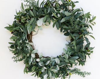 Olive & Lamb's Ear Wreath | Magnetic Interchangeable Decor | One Wreath for Every Season | Easy Change Front Door Decor | Year Round