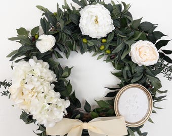 Felicity Wreath Attachment: Faux Suede Bow, Hydrangea, Peony Flowers