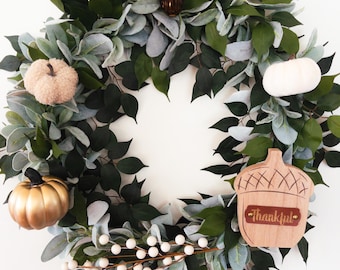 Fall Wreath Attachment: Wood Thankful Acorn