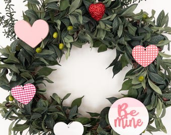 Valentine Wreath Attachment: Wood Hearts, Be Mine Sign