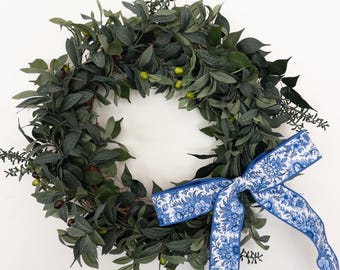 Blue Floral Luxe Dupioni Bow