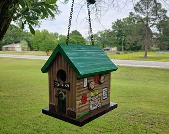 Cabin Style Birdhouse with Painted Signs