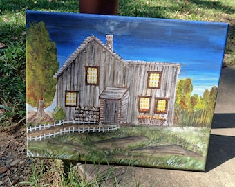 Country Cabin in the Woods Acrylic Painting