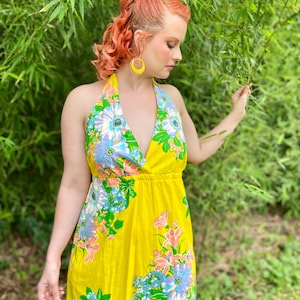 Floral Hawaiian Halter Maxi Dress
