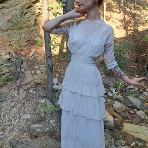 Early 1920&#39;s Edwardian Style Garden Dress/Teired/Sheer Cotton
