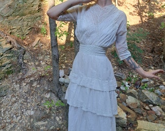 Early 1920's Edwardian Style Garden Dress/Teired/Sheer Cotton