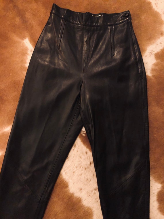 Black Leather Tapered 1980s EREZ Pants - image 7