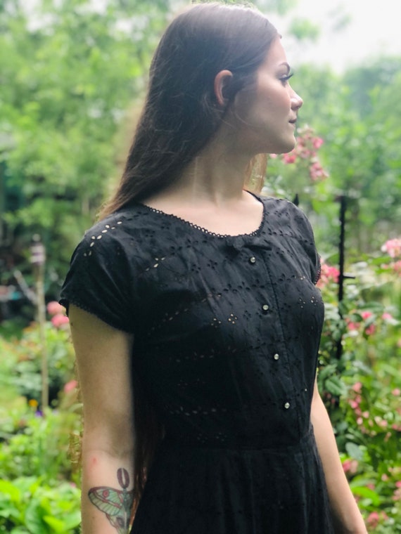 Black Eyelet Fit & Flare 1950s Dress - image 3