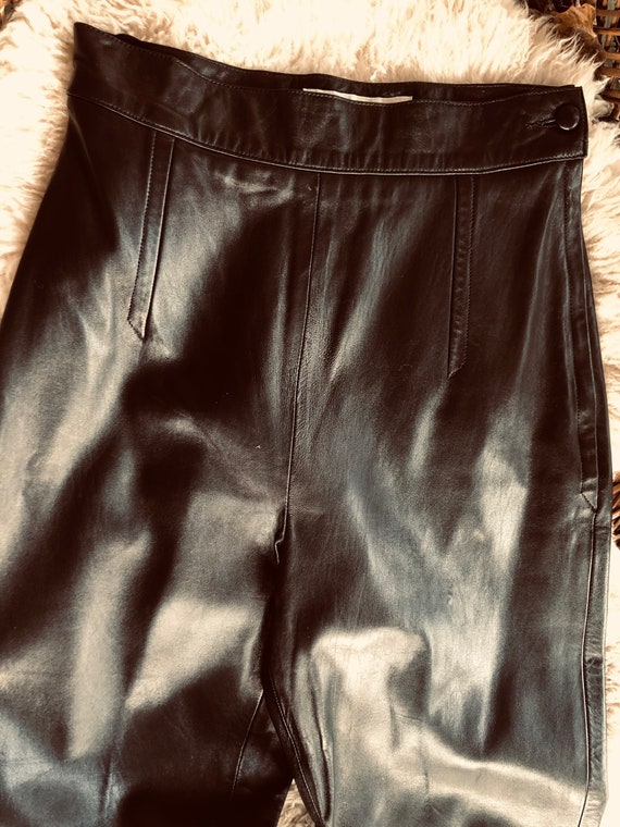 Black Leather Tapered 1980s EREZ Pants - image 9