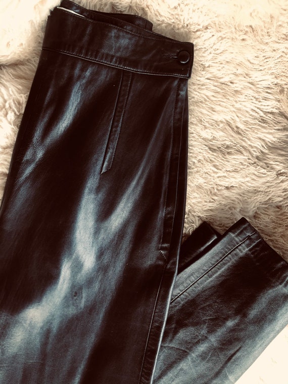 Black Leather Tapered 1980s EREZ Pants - image 10