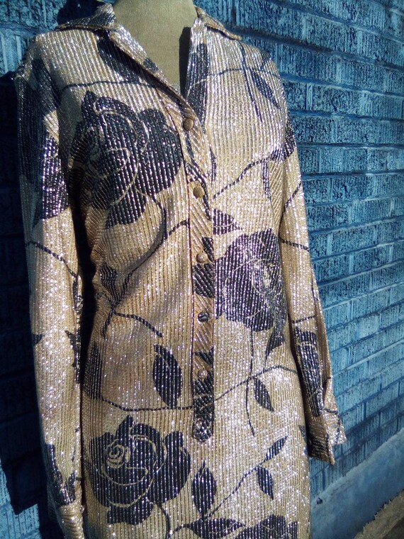 1960's/70's Sparkle Button Down Rose Dress Gold, S