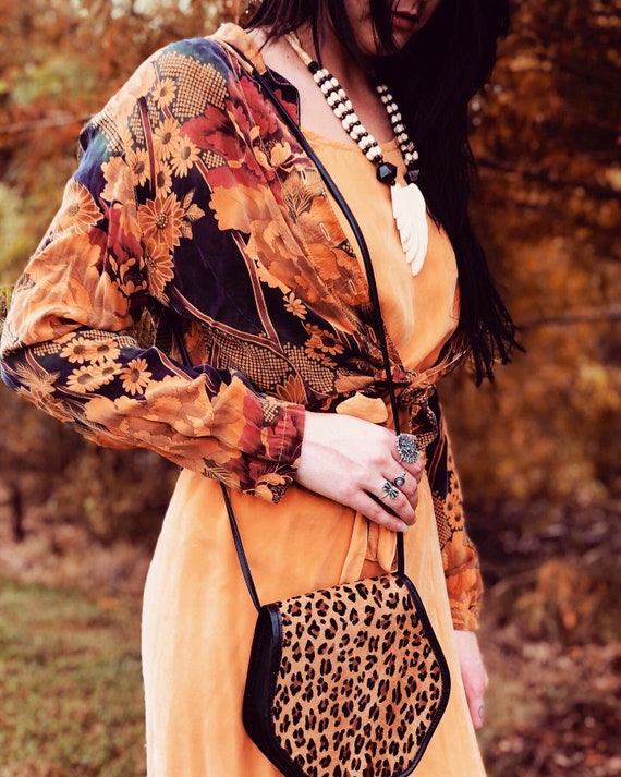 1980s / 1990s Hexagon Leopard Print Cowhide Black… - image 3