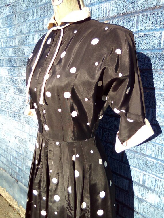 1950's Polkadot Black and White Cosmic Gal Silk S… - image 8