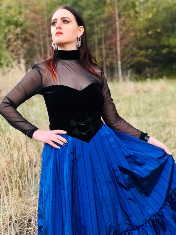 Royal Blue Taffeta  Dress with Waist Tie