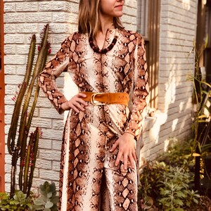 Snakeskin Print 1960s 1970s Duster Dress Pants Two Piece Set